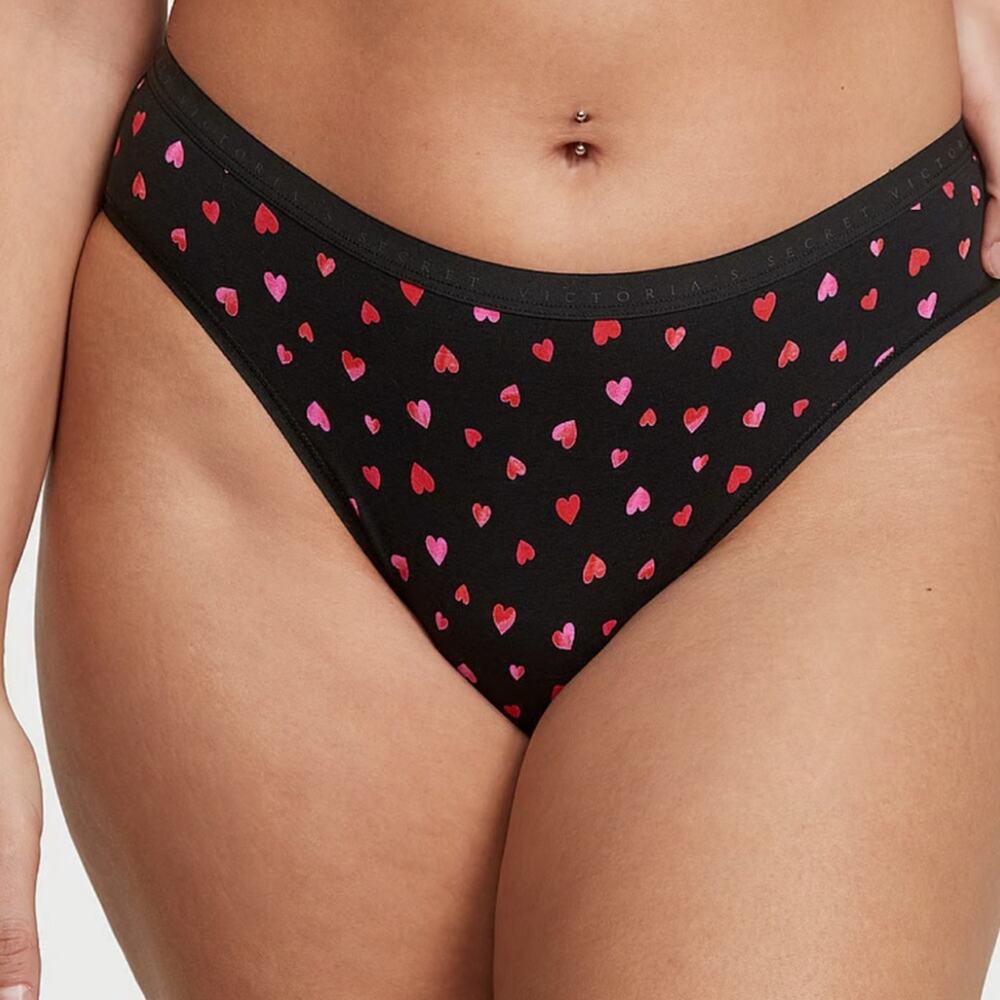 Victorias secret black pink heart bikini panty Valentines size L